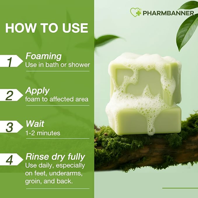 Tea Tree Antifungal Soap Bar – Body Wash for Face & Body Acne, Folliculitis, Jock Itch, Ringworm, Athlete’s Foot, Body Odor, Eczema – 2×4.1 oz