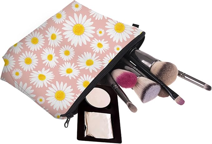 Cute Travel Makeup Bag Cosmetic Bag Small Pouch Gift for Women (Daisy Pink)