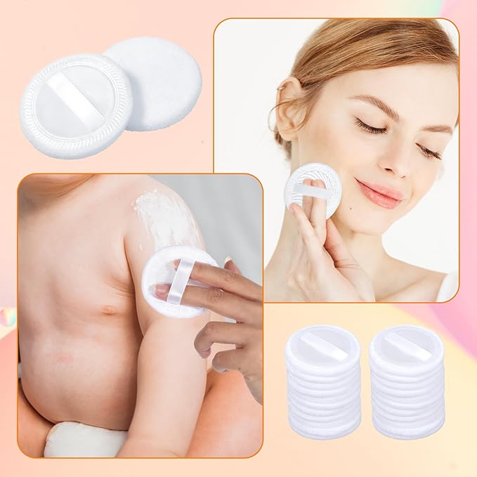 40PCS Cotton Powder Puffs Pure Cotton Soft Washable Loose Powder Puff Makeup Puffs for Powders Foundation with Ribbon 2.36 Inch Round Makeup Dusting Powders Puff for Loose Body Wet Dry