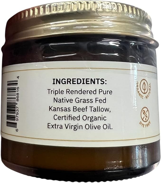 Grass Fed Beef Tallow Balm - 2 oz - Grown and Made in USA - Organic Grass Fed and Finished Tallow - Moisturizing Skin Care Fragrance Free