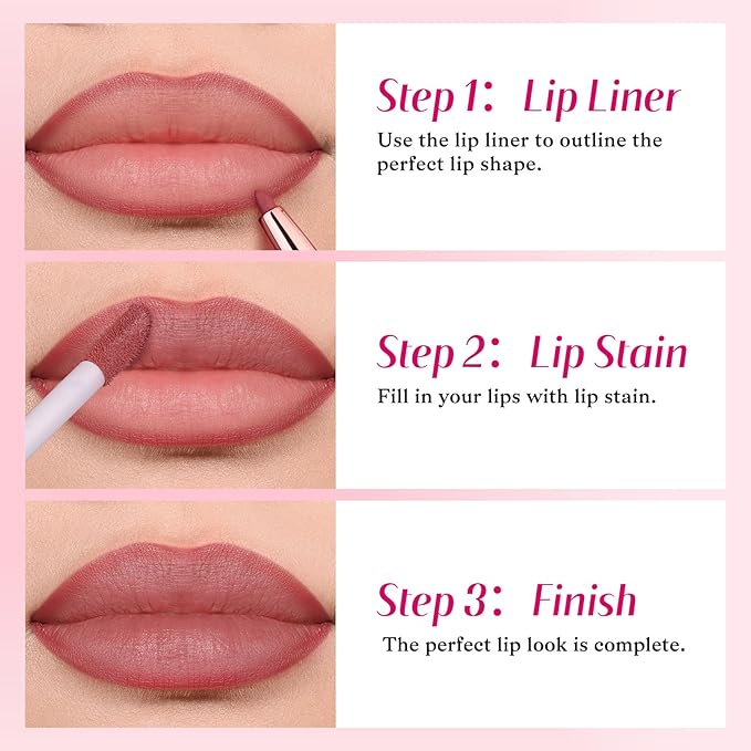 bayfree 2-IN-1 Lip Liner and Lip Stain, High Pigmented Long Lasting Velvet Lip Tint, Well-Defined Lipliner, Weightless Waterproof Not Animal Tested, Matte Finish Makeup