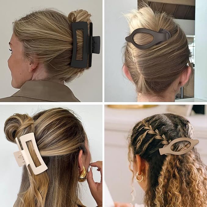 Hair Clips for Women 4.3 Inch Large Hair Claw Clips 8 pcs Square Claw Clips & Flat Hair Clips for Thick or Thin Hair French Concord Hair Barrettes Alligator Hair Accessories for Women (Basic)