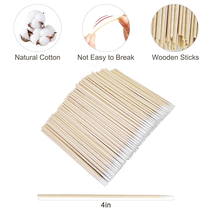 200 Count Pointed Cotton Swabs - 4-Inch Precision Cotton Tipped Applicators for Microblading, Nail Polish, Eyebrow and Eyeliner Application, Lint-Free for Cosmetic Touch-Ups and Skincare