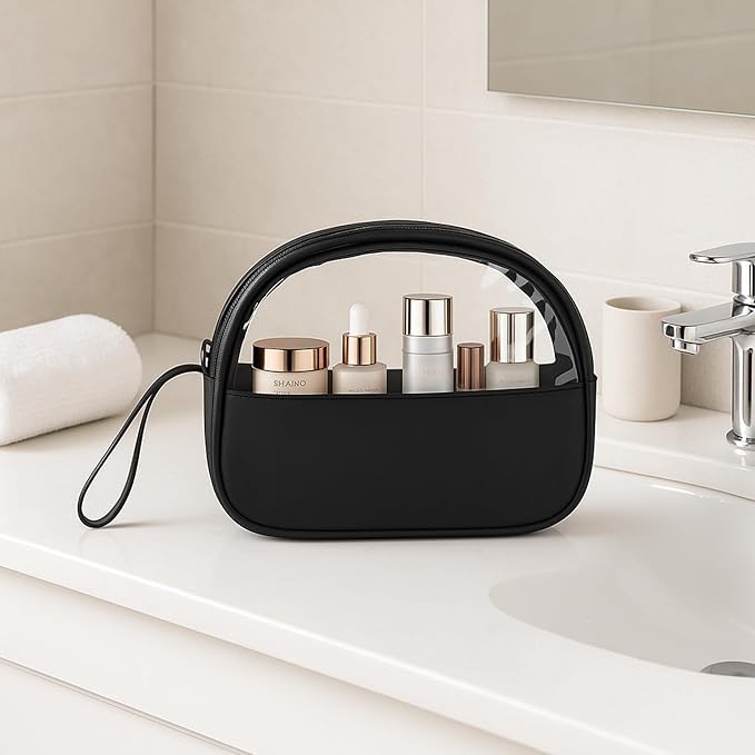 Small Clear Travel Makeup Bag, Waterproof Leak-Proof Toiletry Bag for Women, Simple Transparent Cosmetic & Makeup Bag Organizer