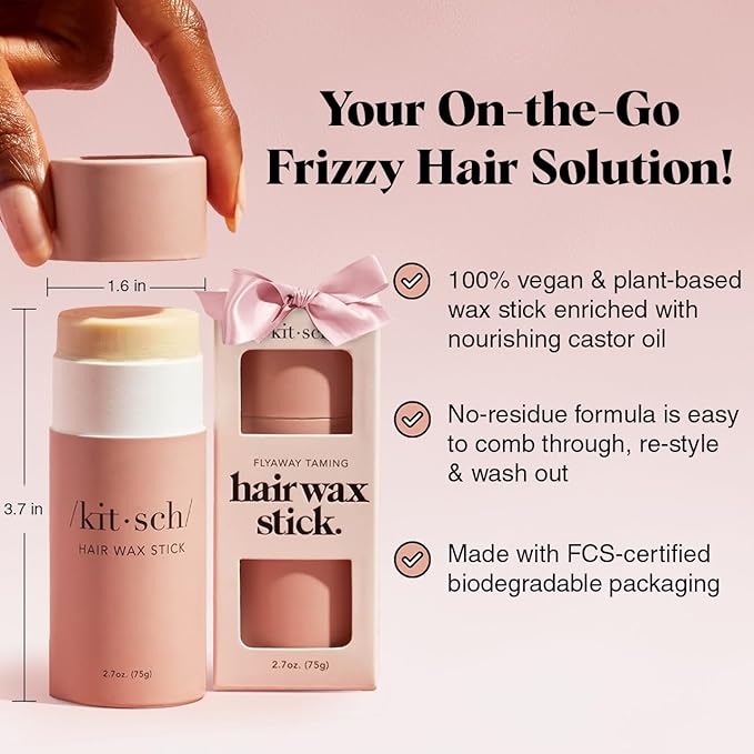 Kitsch Hair Wax Stick for Women & Men - Hair Slick Back Stick, Anti-Frizz and Fly Away Hair Tamer, No Residue Hair Finishing Stick for Flyaways, All Day Hold Styling Product for Smoothing Hair Strands