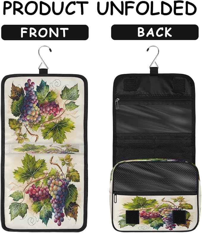 Travel Toiletry Bag for Women & Men Colorful Fruit Grapes Hanging Cosmetic Organizer Portable Waterproof Makeup Case Make Up Bag with Compartments Travel Essentials for Bathroom Shower