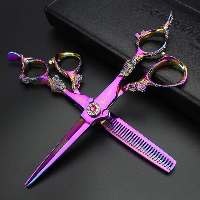 5.5/6 /7 Inch Purple Dragon Knight Professional Japanese Hair Scissors Barber Scissors Set (5.5 inch 2pc)