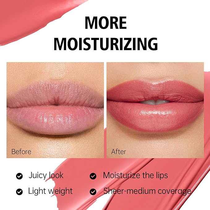 MAKI YIKA Moisture Pink Lipstick for Women Hydrate Lip Balm for Dry Cracked Lips Weightless Glossy Lip Color Juicy Finish,MA058 Nude Pink