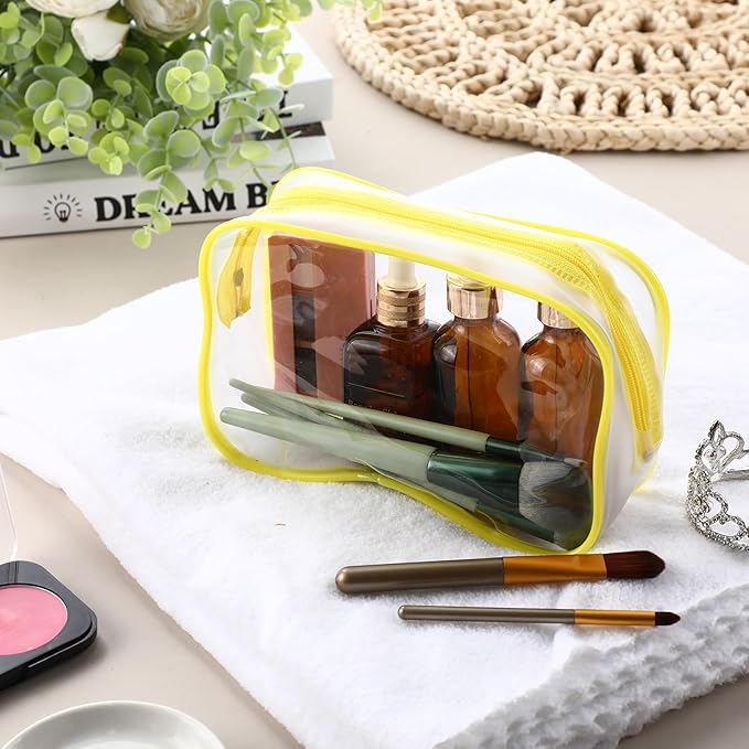 Weewooday 12 Pieces Clear Makeup Bags Cosmetic Storage Bags PVC Zipper Pouches Travel Waterproof Makeup Plastic Case for Women Organizing Toiletries Traveling Bathroom(Medium,Yellow)