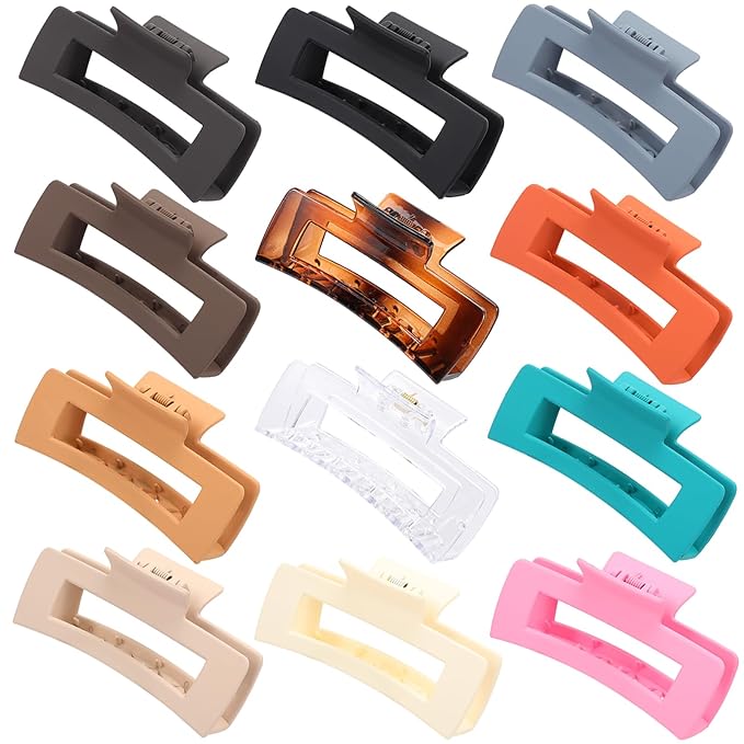 Hair Clips for Women12 Pack 4.1 Inch Large Square Claw Clips for Women Girls Thick Thin Curly Hair, Strong Hold Matte Neutral Colors Big Hair Claw Clips Accessories