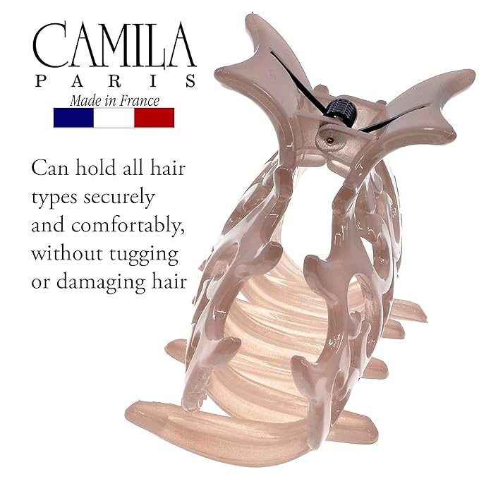 Camila Paris CP2904 French Hair Clip for Women, Girls Beige Hair Claw Clips Jaw Fashion Durable and Styling Hair Accessories for Women, Strong Hold No Slip Grip, Made in France