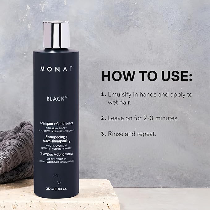 MONAT Black Shampoo + Conditioner – A 2-in-1 Formula for Optimal Hair Care in One Step – Cleanses, Conditions, and Promotes Stronger, Healthier-Looking Hair – For All Hair Types – 237ml (8.0 fl oz)