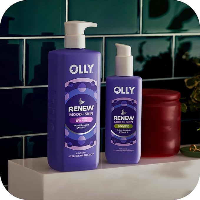 OLLY Renew Body Wash with Vitamin D, Retinol & Botanicals – Nourishing Cleanser for Skin Barrier Repair, Deep Hydration, Jasmine Bergamot Scent, 17oz