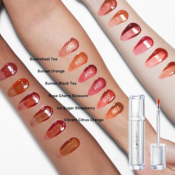 JUDYDOLL Ice Watery Lip Gloss- Long Lasting & Transfer-Proof, Infused with 86% Essence with Ice Iron Applicator, Non-Sticky Glossy Finish for Daily Wear, Mirror Lip Glazes, Moisturizing Plumping Gloss