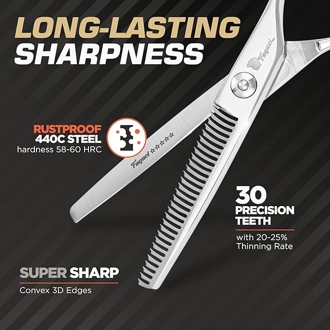 Fagaci Hair Thinning Scissors 6" with 440C Steel, Extreme Sharpness & Precise Cuts Texturizing Shears, Barber Thinning Shears, Hair Cutting for Women & Men, Slim Blades Texturizing Scissors