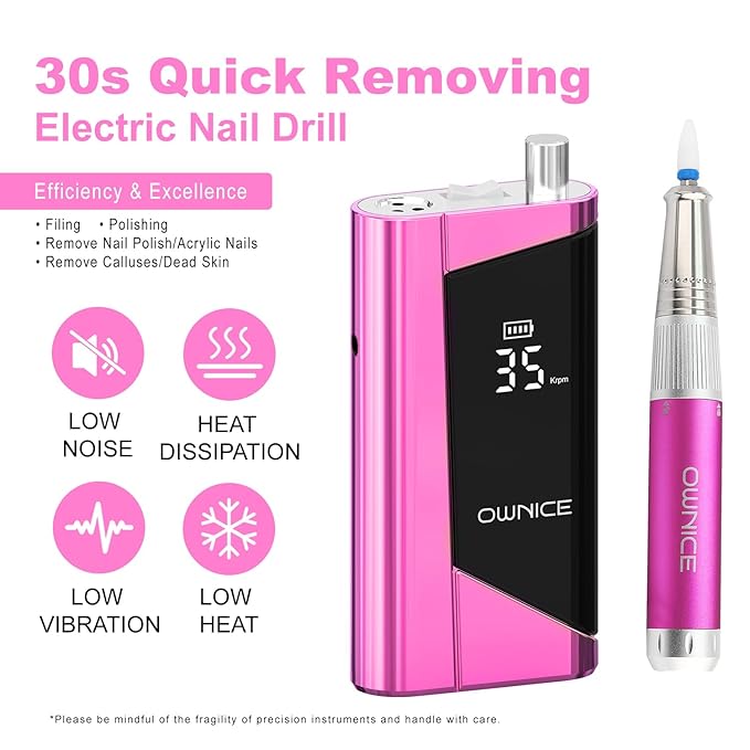 Electric Professional Nail Drill 35000RPM Cordless Portable Nail E-File Buffer Tools with Bits Perfect for Salon Manicure Pedicure Acrylic, Gel, Natural Nails(Rose Pink)