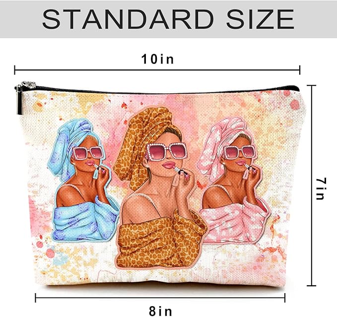 Cute Makeup Bag for Purse Canvas Waterproof Funny Cosmetic Bags for Women Zipper Travel Toiletry Pouch-Fashion Clipart African American Makeup Bags