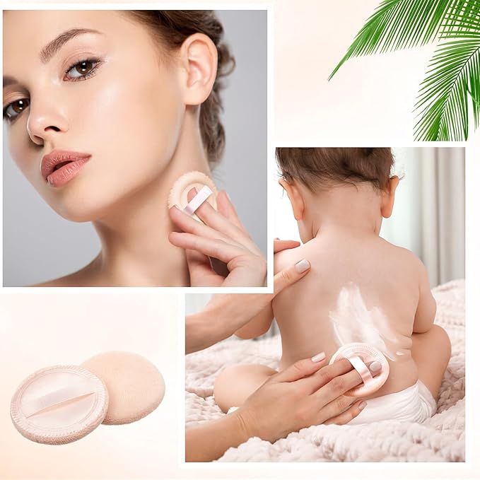 40 Pcs Cotton Powder Puffs Bulk Washable, 2.36 Inch Round Makeup Dusting Powder Puff with Ribbon for Face Body Cosmetic, Beige