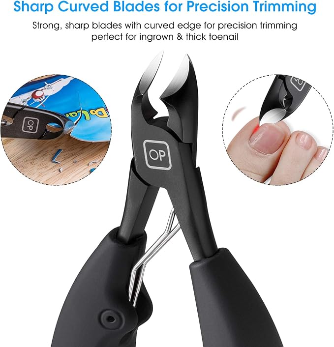 Toenail Clippers for Thick & Ingrown Toe Nails Heavy Duty Precision Nail Scissors Super Sharp Curved Blade Grooming Tool opove X5, Black