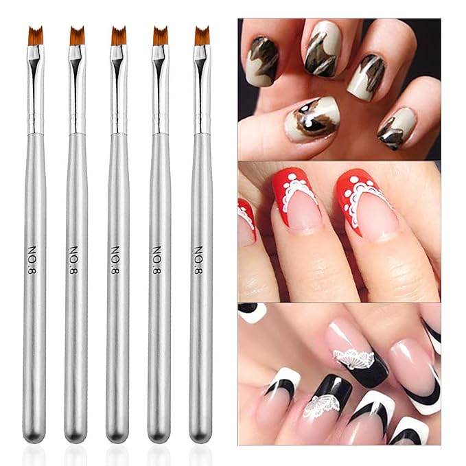 WOKOTO 10pcs French Nail Brushes For Nails 2 Style Moon Shape French Brush For French Tip Nail Brushes French Manicure Brush For Women Nail Art Brushes Nails Wood Penholder French Tip Nail Tools