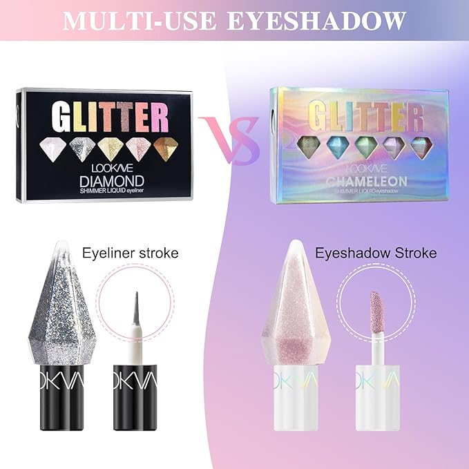 5 Pcs Liquid Eyeshadow Glitter Eyeliner Diamond Colorful Set with Shimmery and Waterproof Eye Shadow for Gift Eye Glitter Makeup (Type B)