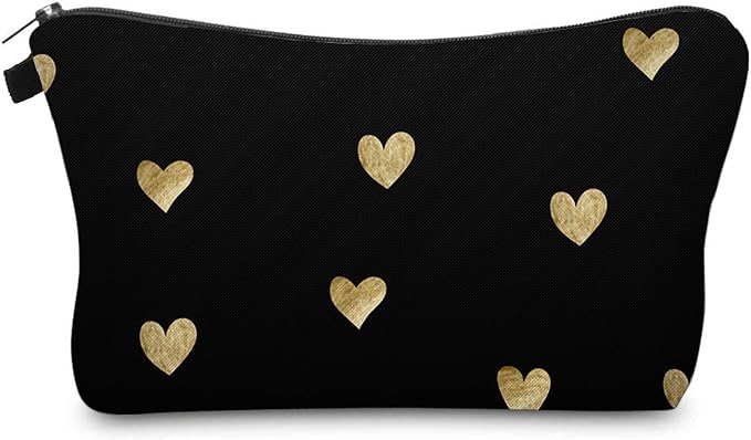 Cute Travel Makeup Bag Cosmetic Bag Small Pouch Gift for Women (Brushed Gold Heart)