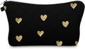Cute Travel Makeup Bag Cosmetic Bag Small Pouch Gift for Women (Brushed Gold Heart)