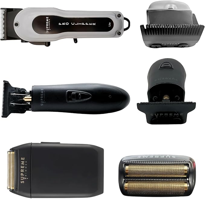 Supreme Trimmer 3-in-1 Barber Bundle | Pro Clipper Lite, DLC T-Shaper Trimmer & Crunch Foil Shaver | Professional Beard Trimmer Men’s Hair Clipper Kit | Black Lite Bundle