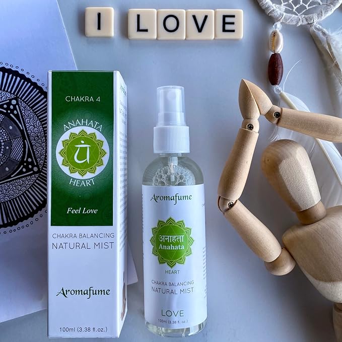 Aromafume Heart Chakra Natural Mist 100ml/3.3 fl oz | Anahata | Aromatherapy Spray for Chakra Balance | Rose & Bergamot Extracts | Essential Oil Spray for Meditation, Yoga, Reiki