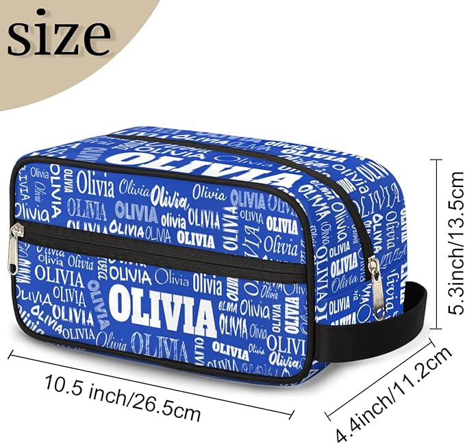 Personalized Name Makeup Bag, Custom Women Cosmetic Travel Toiletry Bag Pouch Organizer for Vacation Weekend Royal Blue