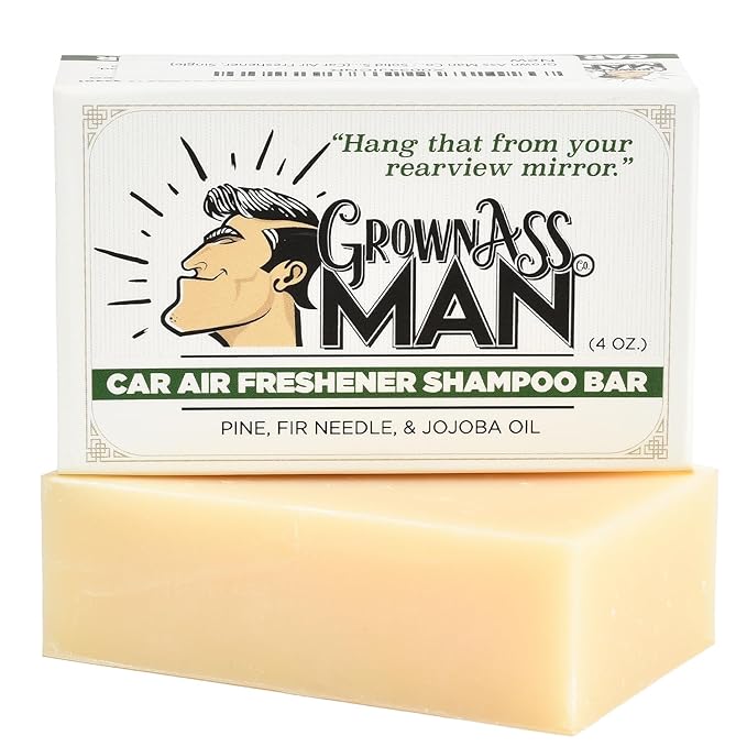 Grown Ass Man Co. - Solid Shampoo Bar Rich Lather 3 in 1: Hair, Beard & Body Wash - Plastic Free & Eco-Friendly, Natural & Organic for All Hair Types, 4oz Bar (Car Air Freshener, 6-Pack)