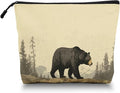 Cosmetic Bags Travel Makeup Toilet Case Waterproof Pouch for Women Girls 6.7X9.45inches - Black Bear Walking in A Mountainous Forest Landscape