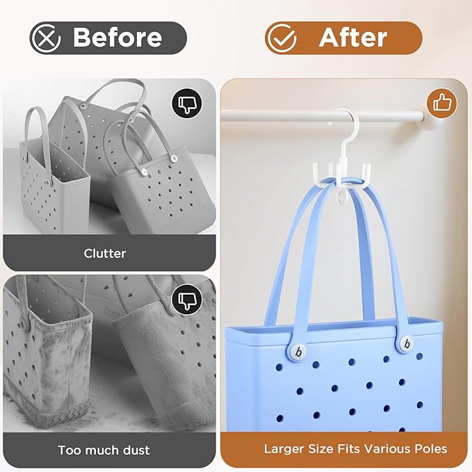 OUTXE 2-Pack Organizer Hooks for Bogg Bag Accessories, Multifunctional Stackable Storage ABS Hanger Hooks for X Large Medium Baby Bog Bag, Universal Rubber Tote Beach Bag Accessories, White