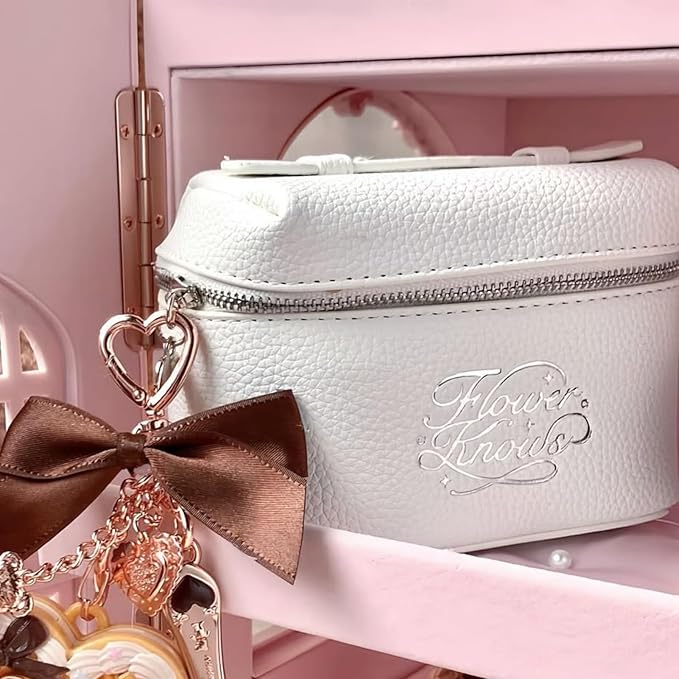 Flower Knows Enchanted Lip Kit,Strawberry Cupid Cake Lip Cream V03+V04 Set with Lip Brush & Leather Bag,4-Piece Makeup Gift Set