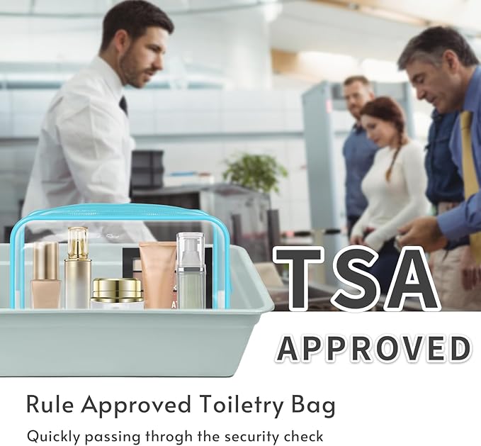 16 Pieces Clear Makeup Bags Bulk, TSA Approved Toiletry Bags Travel Pouch, Waterproof PVC Plastic Small Clear Cosmetic Bags with Zipper for Organizing (Blue Border)