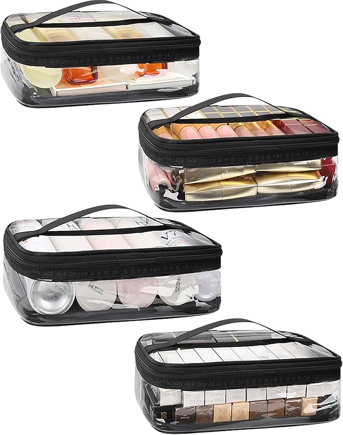 TANTO Clear Makeup Bags with Handles, Toiletry Bag, PVC Clear Cosmetic Bags for Women and Men, Cosmetic Storage Pouches with Zipper (7.6 * 9.4 * 2.9in)