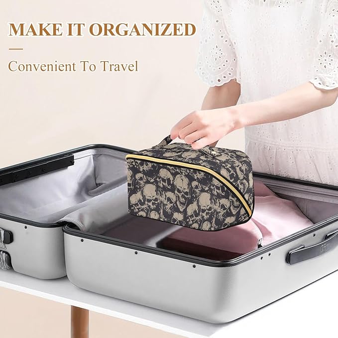 Makeup Organizer Bag, Grunge Skulls Travel Makeup Bags Makeup Vanity Case Large Capacity Rhombus Cosmetic Toiletry Bag for Girl Women Ladies