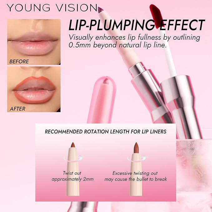 3 PCS Lip Liner and Lip Stain Combo Set, High Pigmented Long Lasting Velvet Lip Tint, Well-Defined Lipliner, Weightless Waterproof Not Animal Tested, Matte Finish Makeup