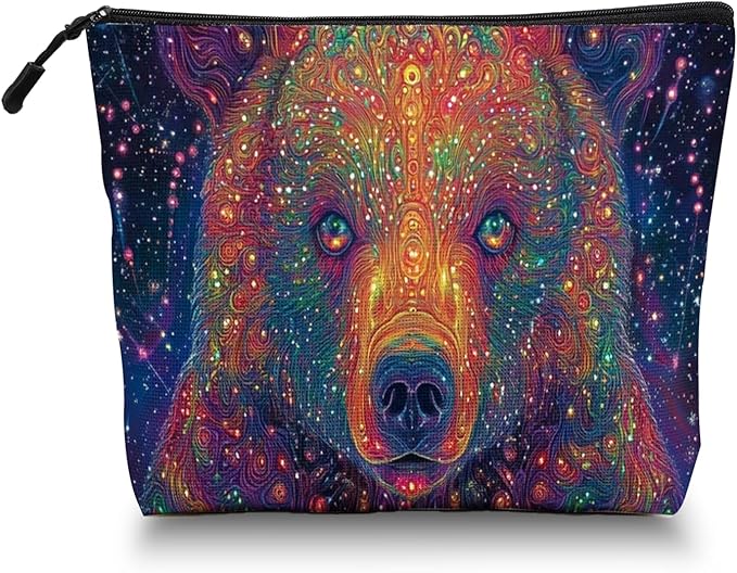 Cosmetic Bags Travel Makeup Toilet Case Waterproof Pouch for Women Girls 6.7X9.45inches - Psychedelic Cosmic Bear