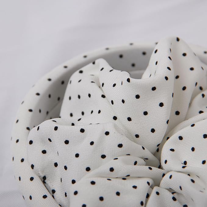 Headband and Scrunchie Set for Women 2Pack Hair Ties for Girls Elastics Bands Ponytail Holder Hair Accessories White Dot