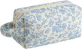 Makeup Bag Travel Cosmetic Bag for Women, Zipper Make Up Pouch, Floral Flowers Toiletry Organizer Makeup with Handle, Cosmetic Travel Cloth Bag (Blue Floral)