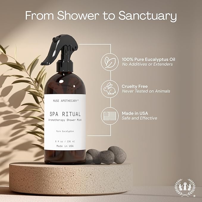 Muse Apothecary Spa Ritual Pure Eucalyptus Oil Shower Mist - Eucalyptus Spray for Shower, Spa, Bath, and Linen - Aromatherapy Eucalyptus Essential Oil Spray - 2oz, 2 Pack