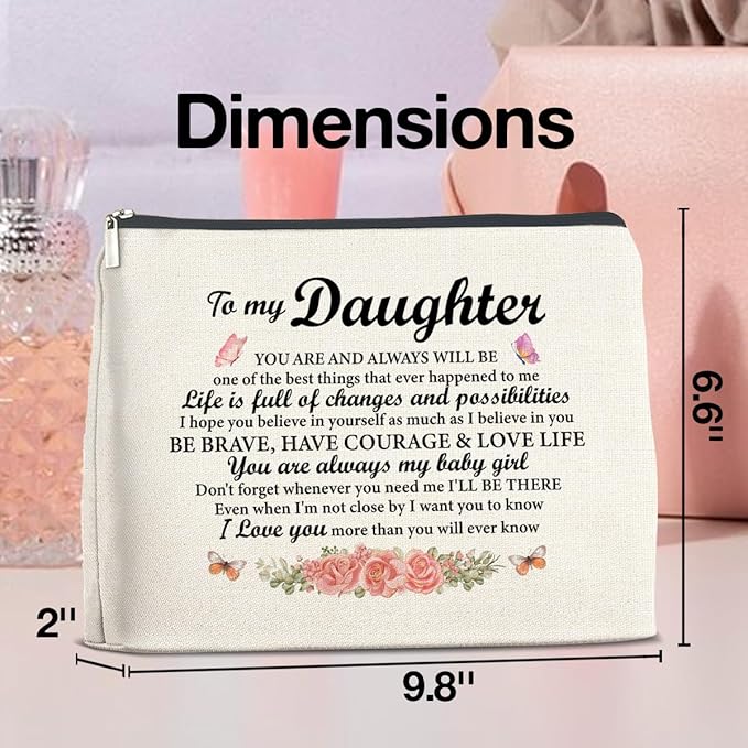Daughter Gifts Makeup Bag, Gifts for Daughter Floral Cosmetic Bag Zipper Makeup Pouch Gift for Christmas Birthday Graduation