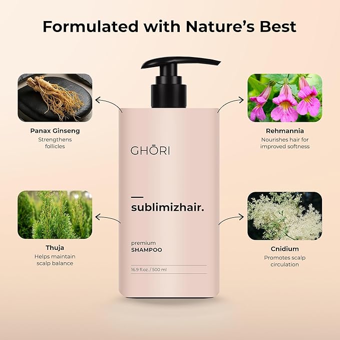 Sublimizhair Korean Herbal Shampoo for Dry & Damaged Hair | Hanbang Formula with Ginseng, Licorice & Tea Extracts | Gentle Scalp Cleansing | pH Balanced Shampoo | 500 ml / 16.9 fl oz