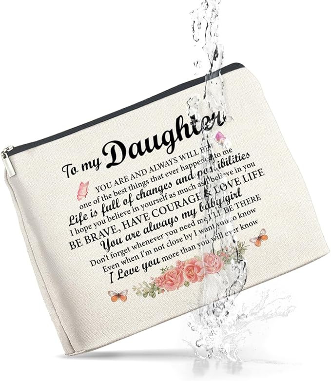 Daughter Gifts Makeup Bag, Gifts for Daughter Floral Cosmetic Bag Zipper Makeup Pouch Gift for Christmas Birthday Graduation