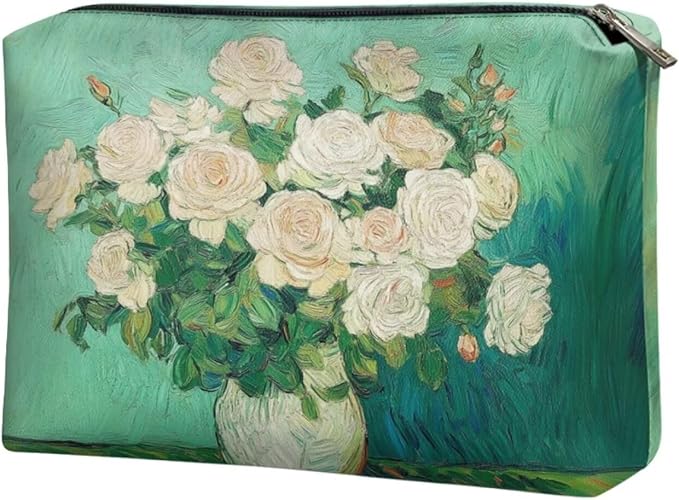 COEQINE Leather Cosmetic Purses for Women Evening Party Purse Green Rose In A Bottle Art Print Cosmetic Wallet Large Capacity for Ladies Cell Phone Purse 5x7 Inch Easy To Clean