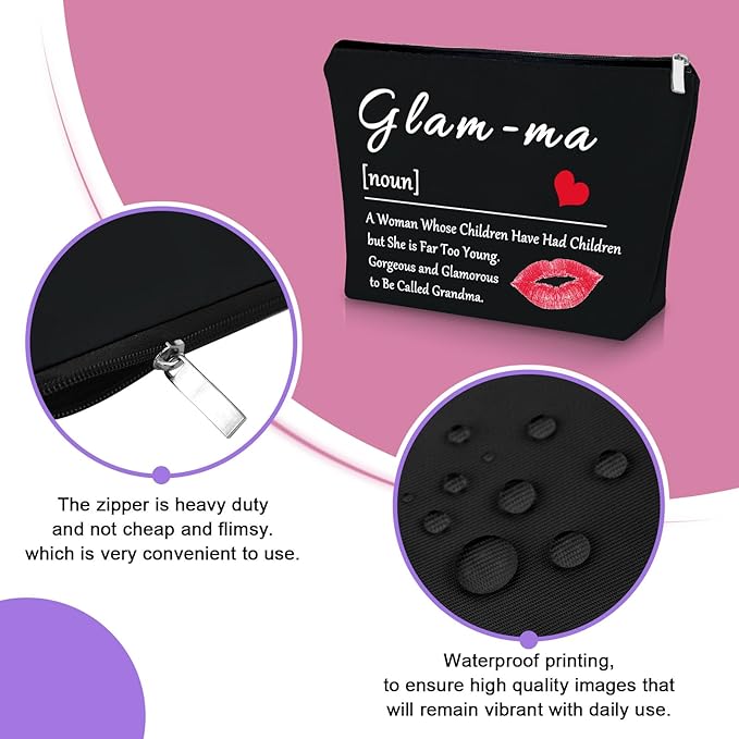 Sazuwu Grandma Black Makeup Bag Mothers Day Birthday Gifts for Grandma from Granddaughter Grandson Cosmetic Bag Nana Gifts from Grandkids Travel Pouch