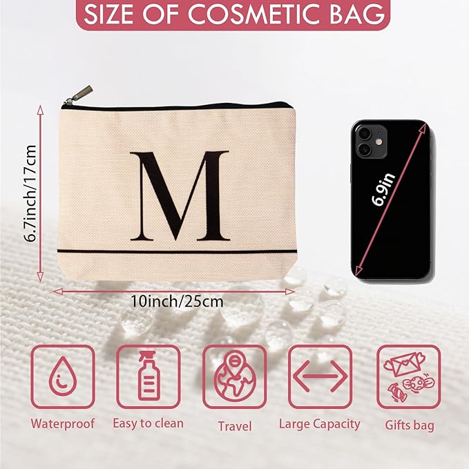 Letter A-Z Initial Personalized Makeup Bags, Birthday Gifts for Women, Monogrammed Gifts for Women Mom Sister Best Friend Bride Bridesmaid, Mothers Day, Christmas, Small Travel Cosmetic Bag (M)