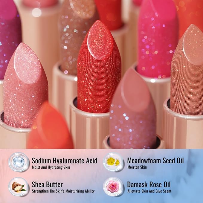 Oulac Orange Lipstick Set 2PCS - Metallic and Sheer Orange Lipstick, Vegan Hydrating Formula, 05+PG04