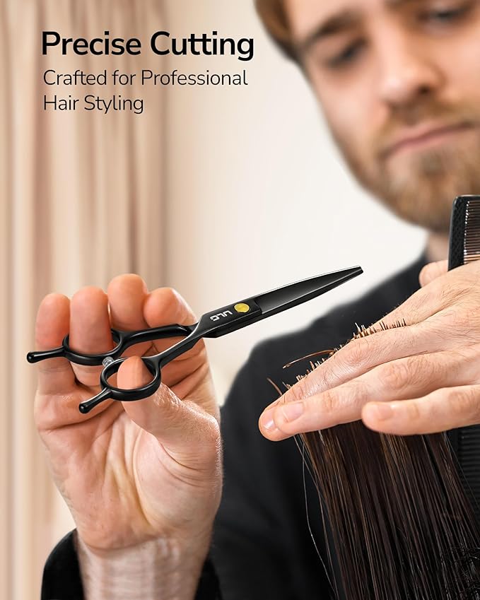 ULG Hair Cutting Scissors Professional Salon Shears 6.5-Inch Ultra Sharp Barber Scissors with PU Leather Case, Left/Right Symmetrical, Stainless Steel Haircut Scissors for Men, Women, Salon & Home Use